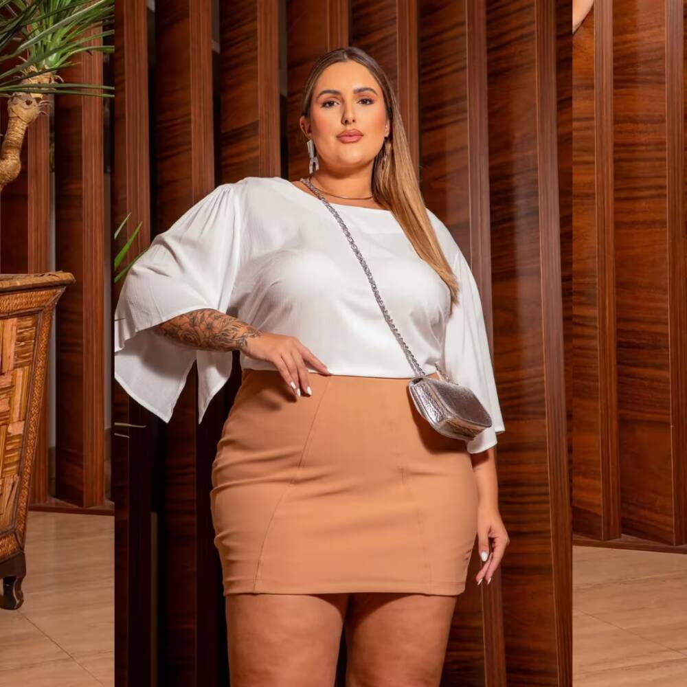 Shorts Saia Bengaline Plus Size Ref 820109 Amendoa