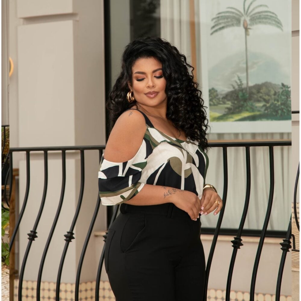 Alternative view of Blusa Feminina Plus Size Manga Curta Ref 700984 Estampa Marinho