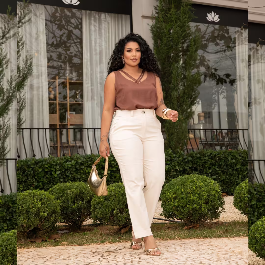 Calça Feminina Alfaiataria Premium Plus Size Ref 800311 Off White