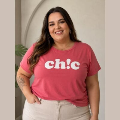 Blusa Feminina Manga Curta Plus Size Ref Chic Goiaba