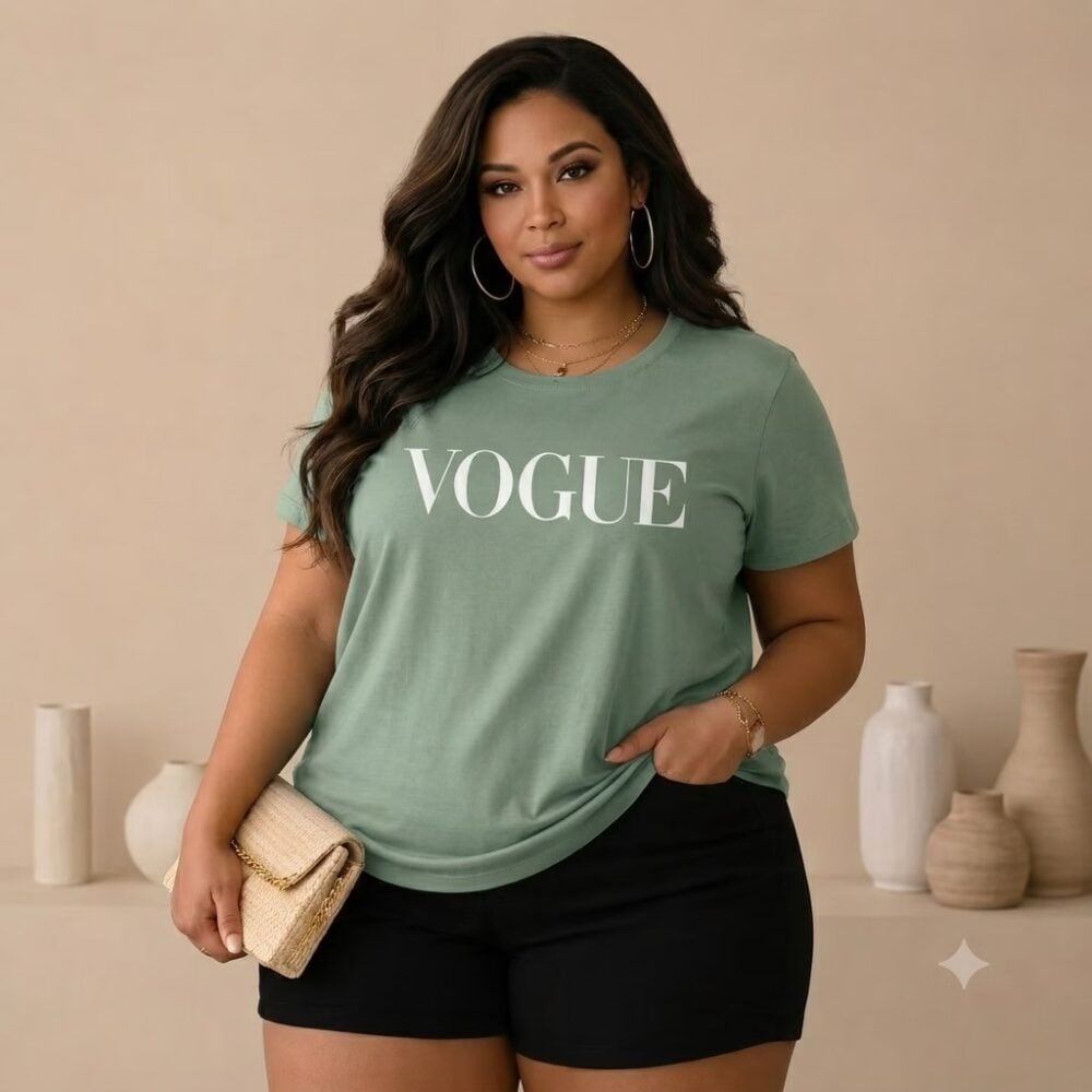 Blusa Feminina Manga Curta Plus Size Ref Vogue Pistache