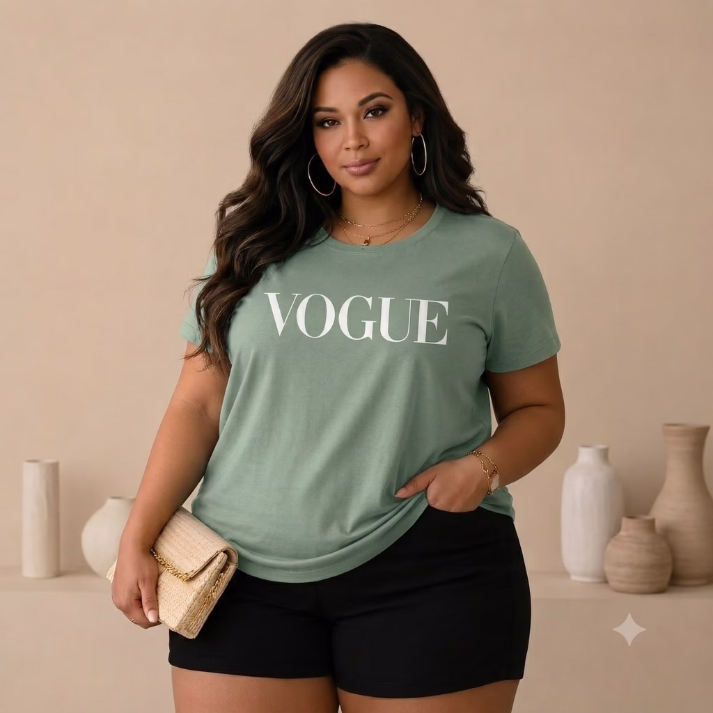Blusa Feminina Manga Curta Plus Size Ref Vogue Pistache